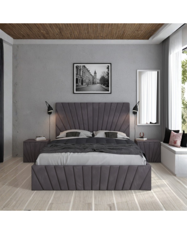 Set Pat Astra Complet Tapitat 160x200cm Cu Saltea 20cm Grosime si 2 Noptiere Tapitate