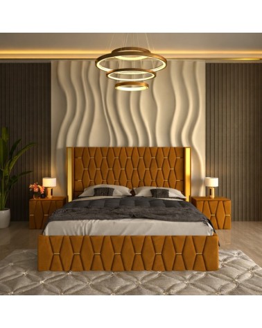 Set Pat Eric PLUS Complet Tapitat 140x200cm Cu Saltea 20cm Grosime Si 2 Noptiere Tapitate