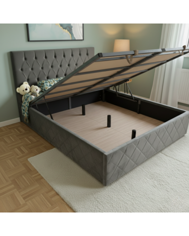 Set Pat Oscar Complet Tapitat 160x200cm Cu Somiera Rabatabila si Saltea 160x200cm