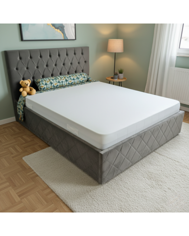 Set Pat Oscar Complet Tapitat 160x200cm Cu Somiera Rabatabila si Saltea 160x200cm