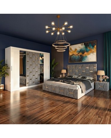 Set Dormitor Sofia Cu Noptiere Tapitate + Saltea 160x200cm