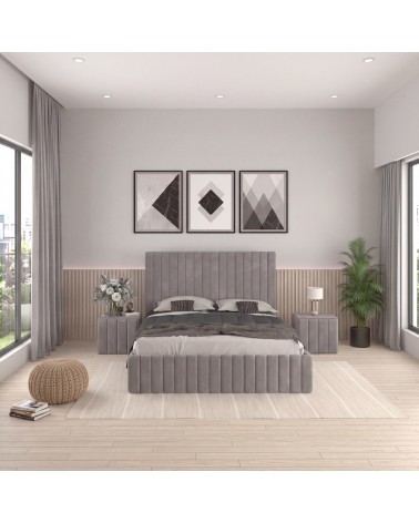 Set Pat Luca Complet Tapitat 160x200cm Cu Saltea 20cm Grosime Si 2 Noptiere tapitate